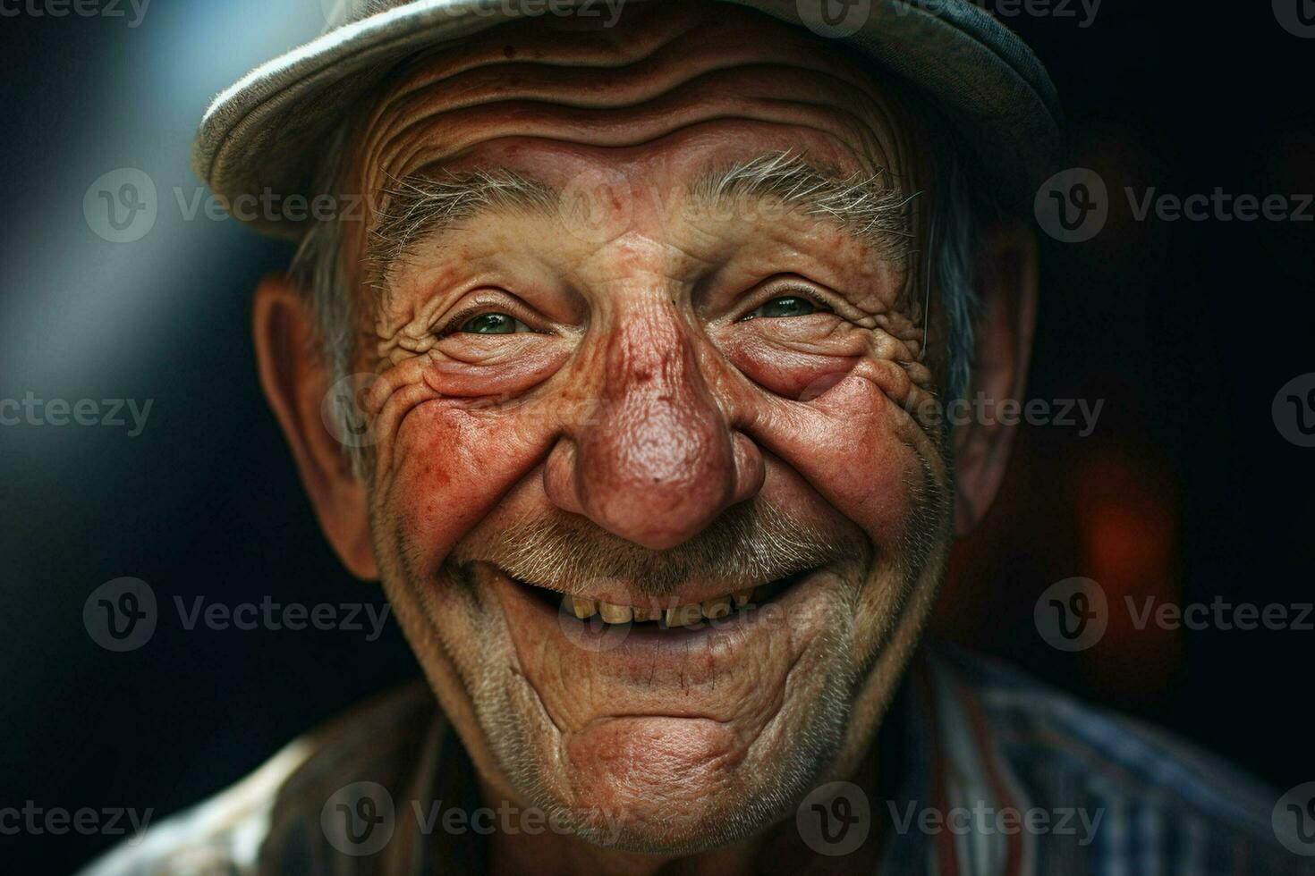 de cerca retrato de un contento mayor hombre con blanco barba. ai generado Pro foto