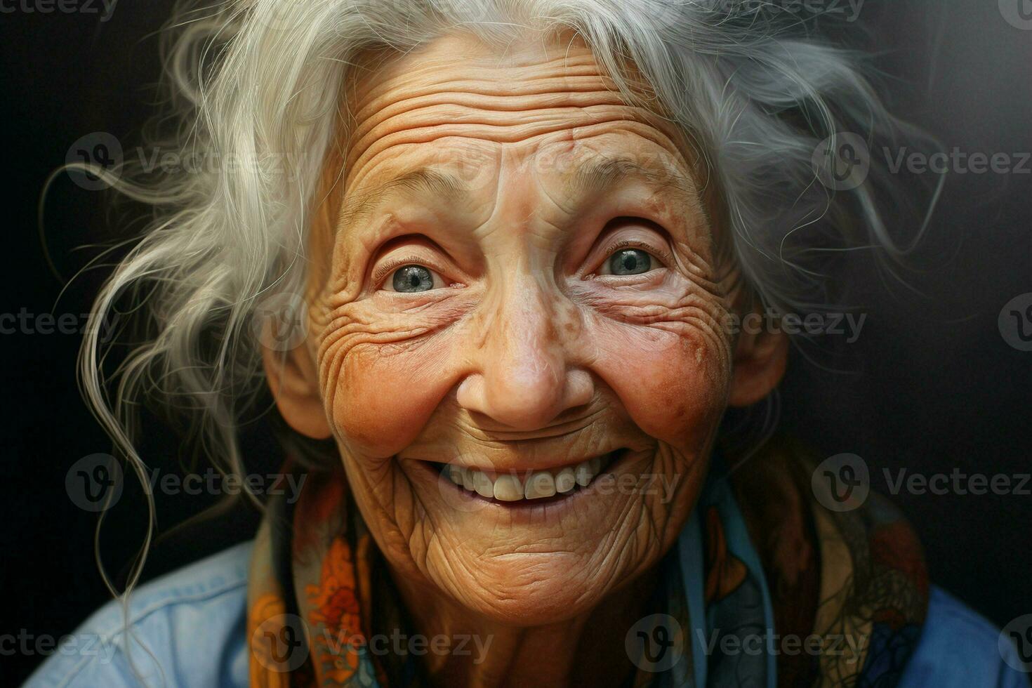 Portrait of a smiling senior woman. Focus on the eyes. ai generated pro photo