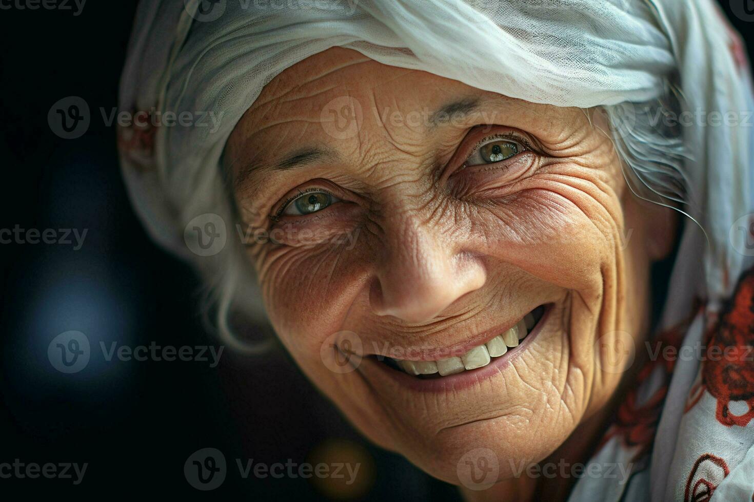 Portrait of a smiling senior woman. Focus on the eyes. ai generated pro photo