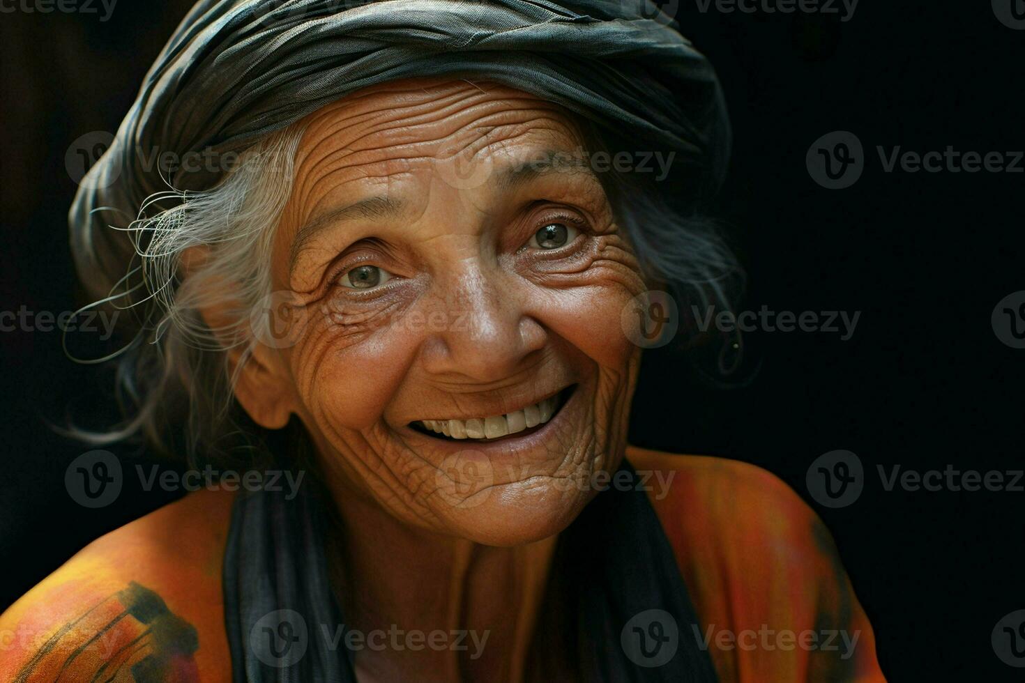 Portrait of a smiling senior woman. Focus on the eyes. ai generated pro photo