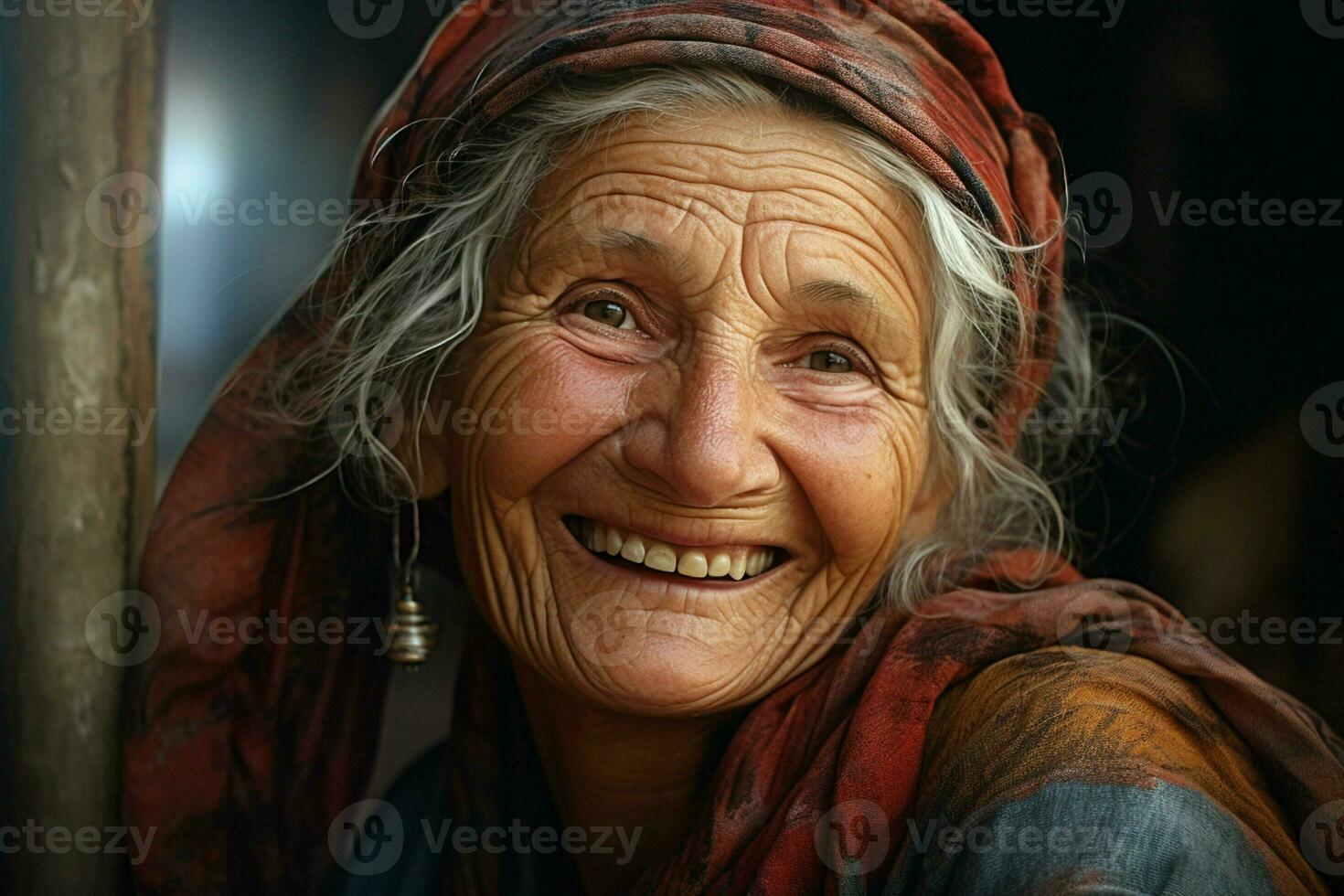 Portrait of a smiling senior woman. Focus on the eyes. ai generated pro photo