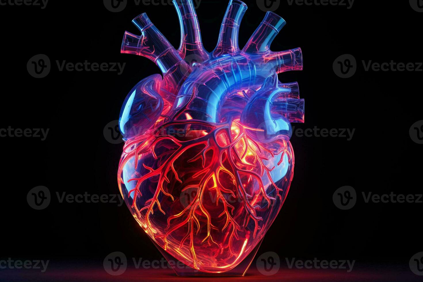 Human heart in neon light on dark background. ai generated pro photo