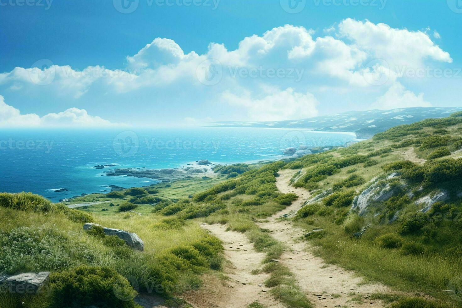 Beautiful seascape with a view of the sea and mountains. ai generated pro photo