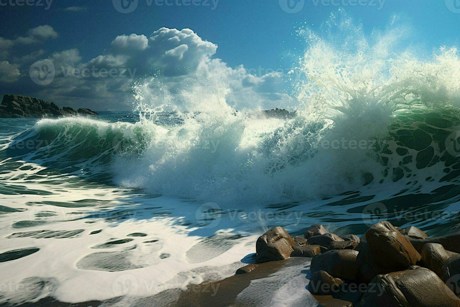 Beautiful seascape with waves in the sea at sunset. ai generated pro photo