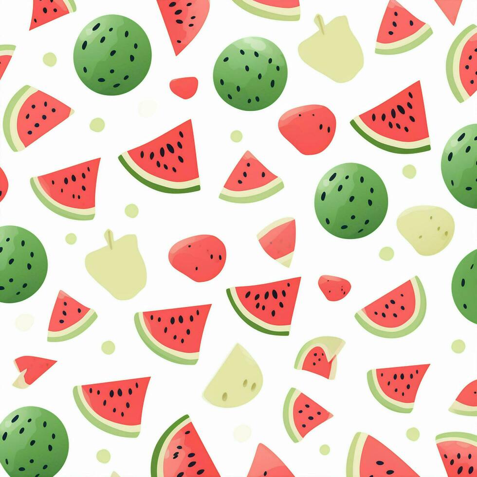 Watermelon seamless pattern. Hand drawn watermelon slices and hearts on white background. ai generated photo