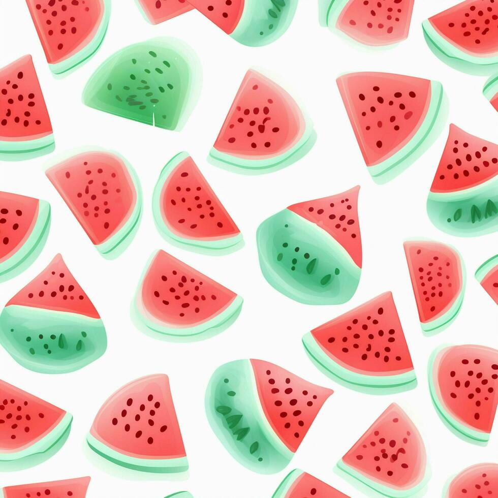 Watermelon seamless pattern. Hand drawn watermelon slices and hearts on white background. ai generated photo