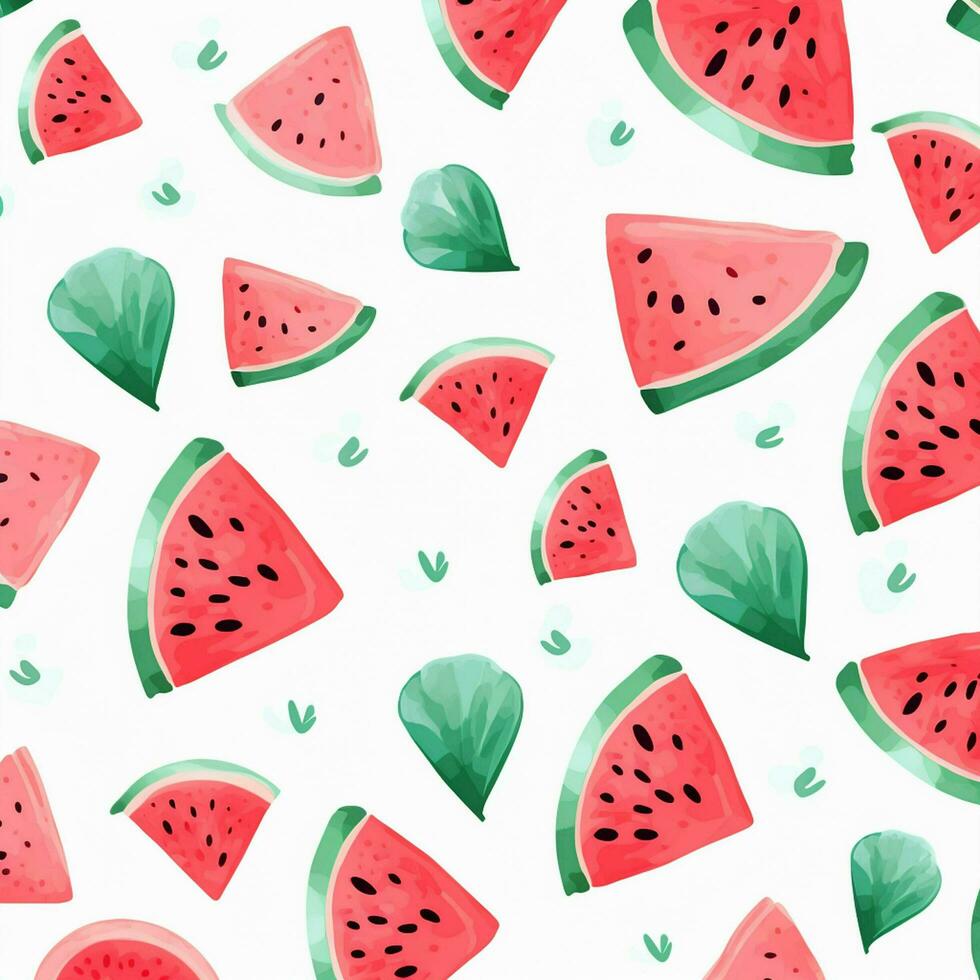 Watermelon seamless pattern. Hand drawn watermelon slices and hearts on white background. ai generated photo