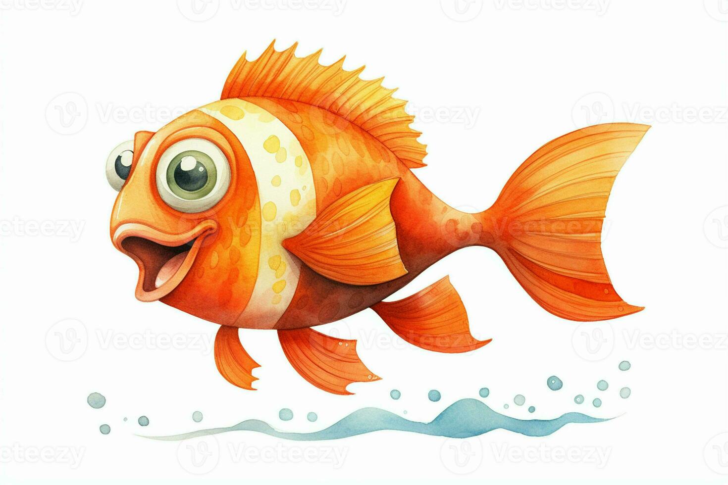 3d rendered illustration of cartoon character of goldfish with happy expression. ai generated pro photo