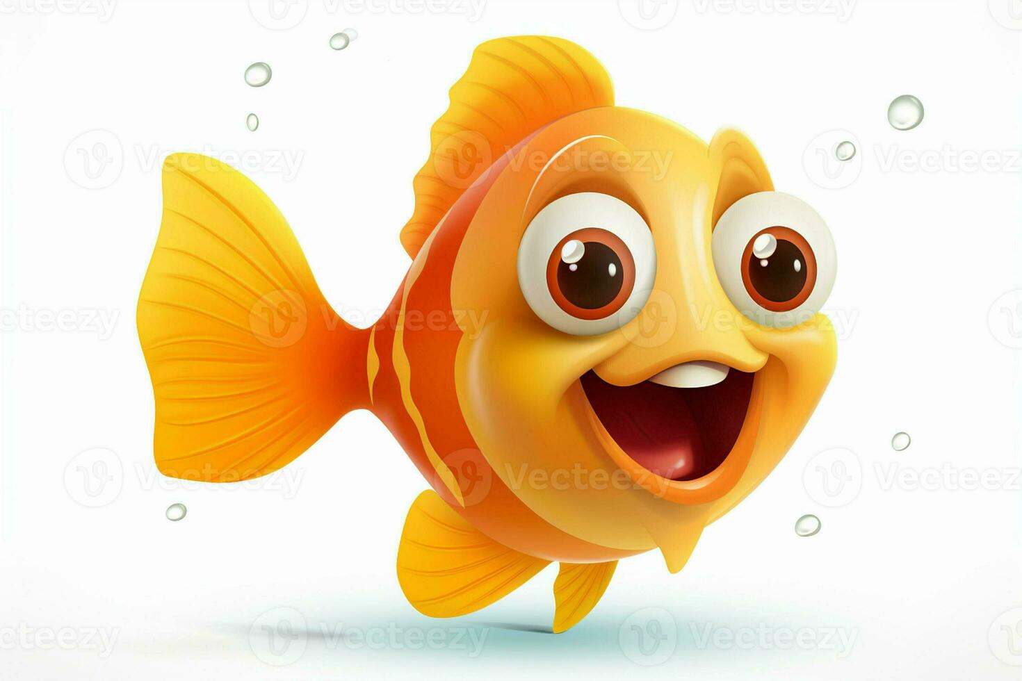 3d rendered illustration of cartoon character of goldfish with happy expression. ai generated pro photo