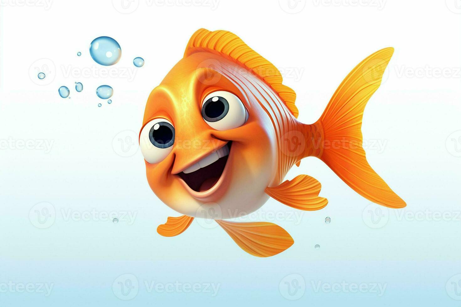 3d rendered illustration of cartoon character of goldfish with happy expression. ai generated pro photo