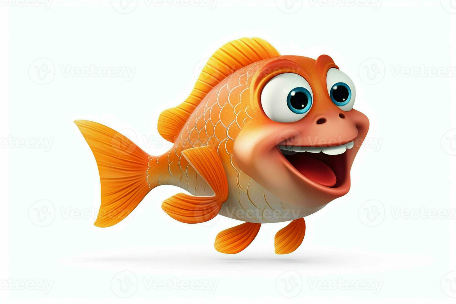 3d rendered illustration of cartoon character of goldfish with happy expression. ai generated pro photo