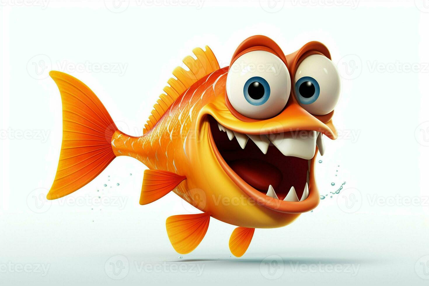 3d rendered illustration of cartoon character of goldfish with happy expression. ai generated pro photo