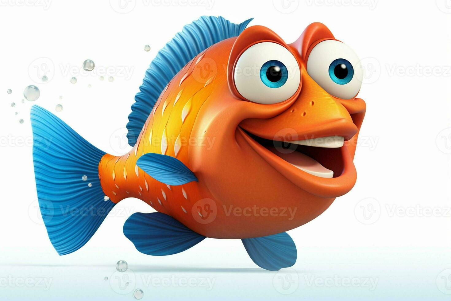 3d rendered illustration of cartoon character of goldfish with happy expression. ai generated pro photo