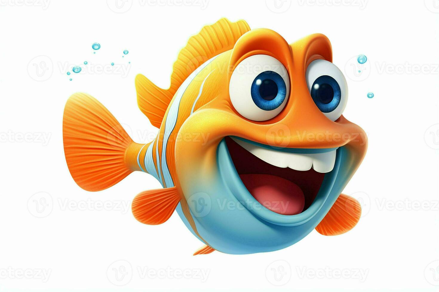 3d rendered illustration of cartoon character of goldfish with happy expression. ai generated pro photo