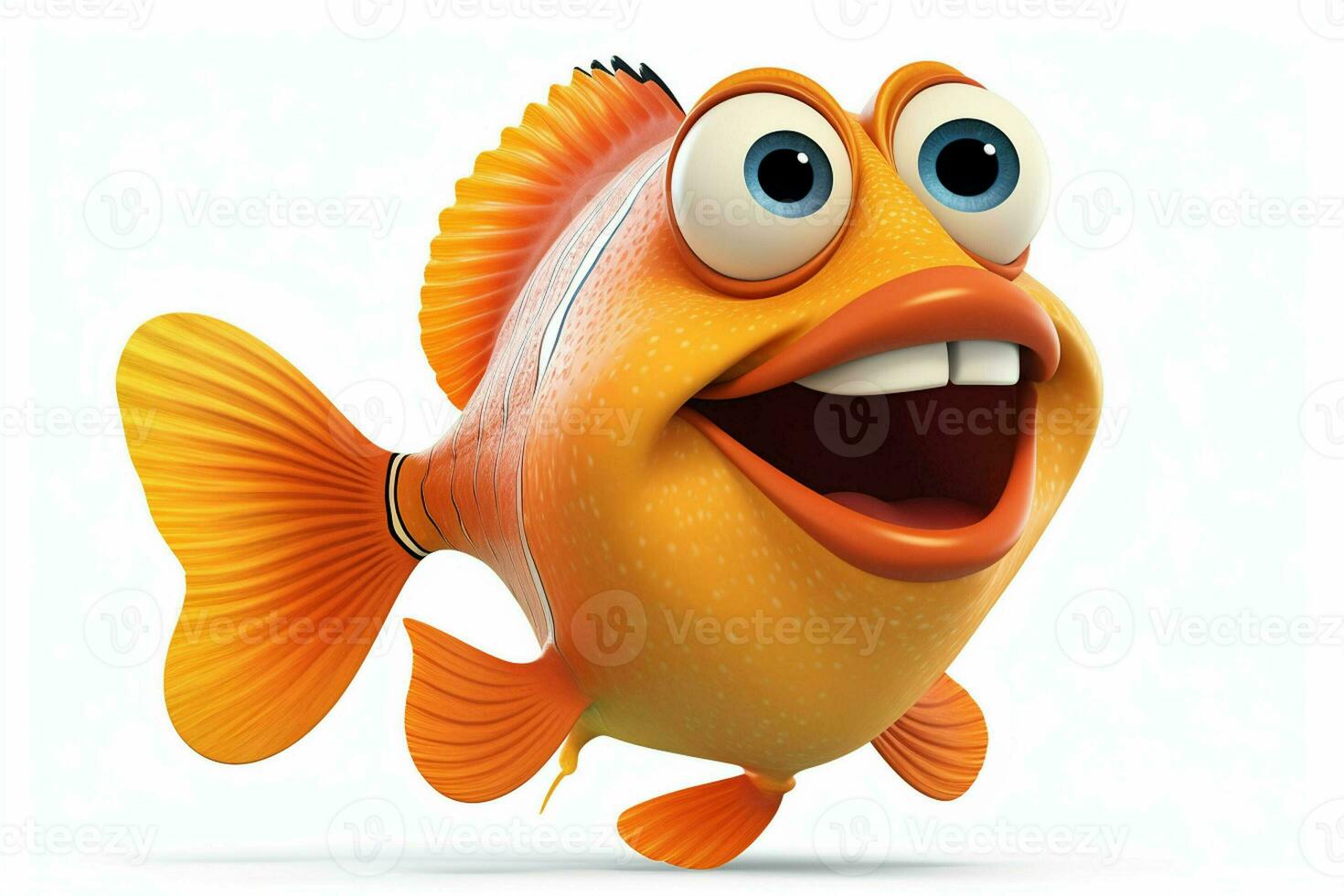 3d rendered illustration of cartoon character of goldfish with happy expression. ai generated pro photo