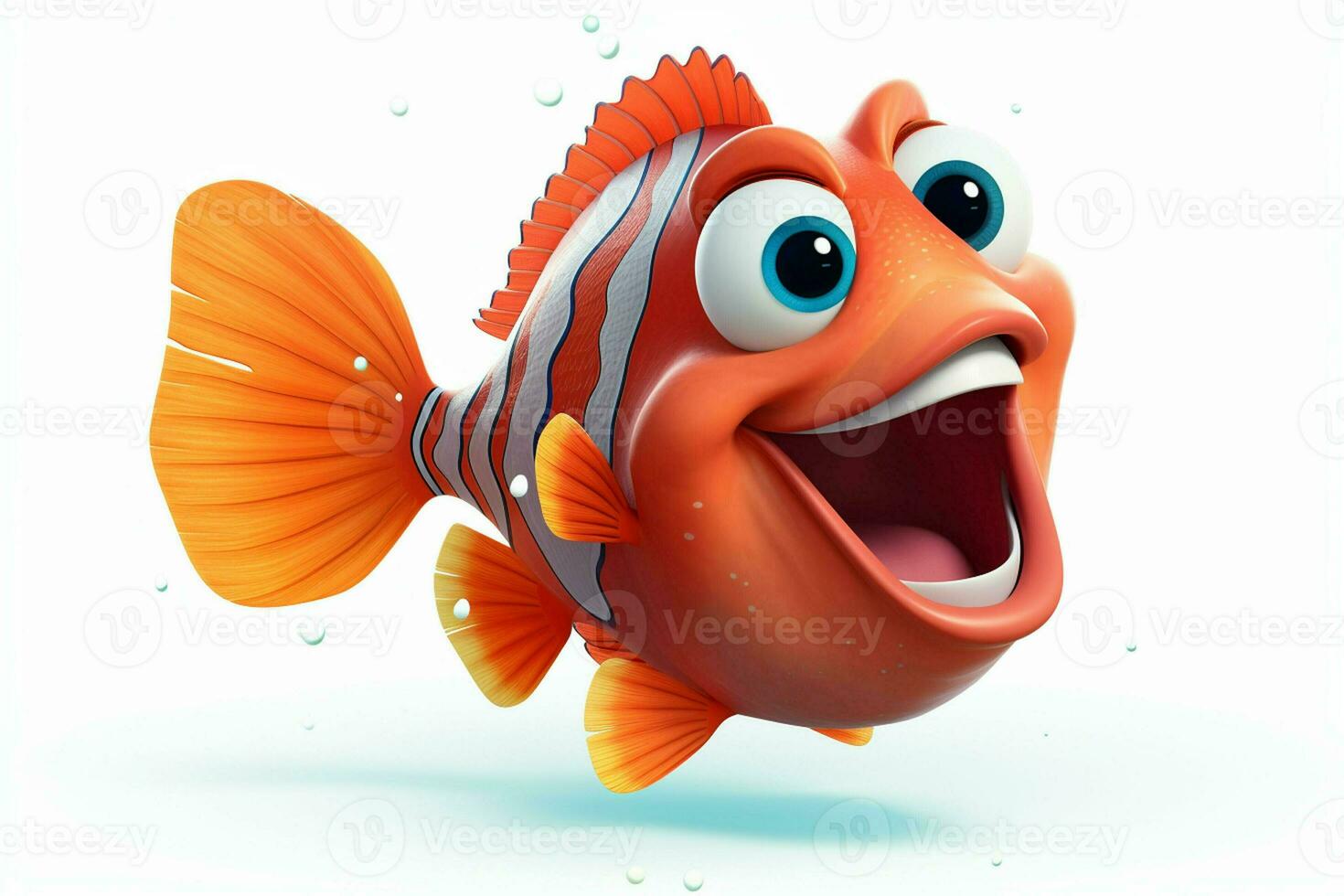 3d rendered illustration of cartoon character of goldfish with happy expression. ai generated pro photo