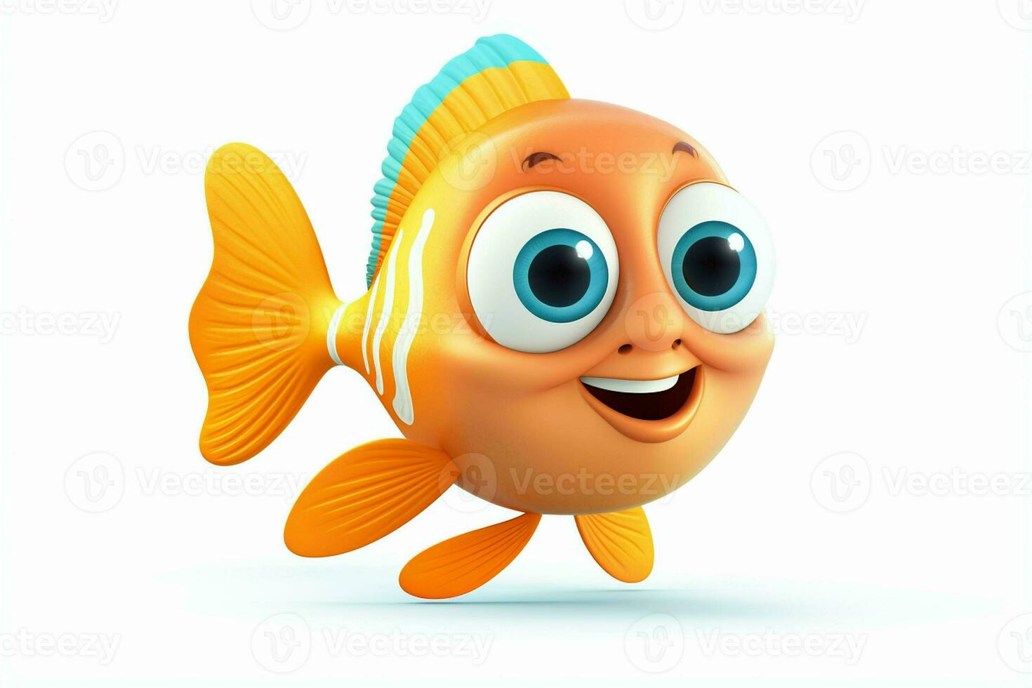 3d rendered illustration of cartoon character of goldfish with happy expression. ai generated pro photo