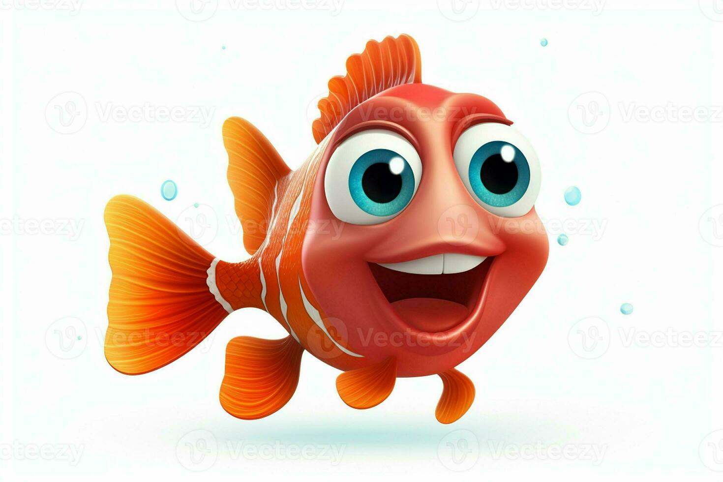 3d rendered illustration of cartoon character of goldfish with happy expression. ai generated pro photo