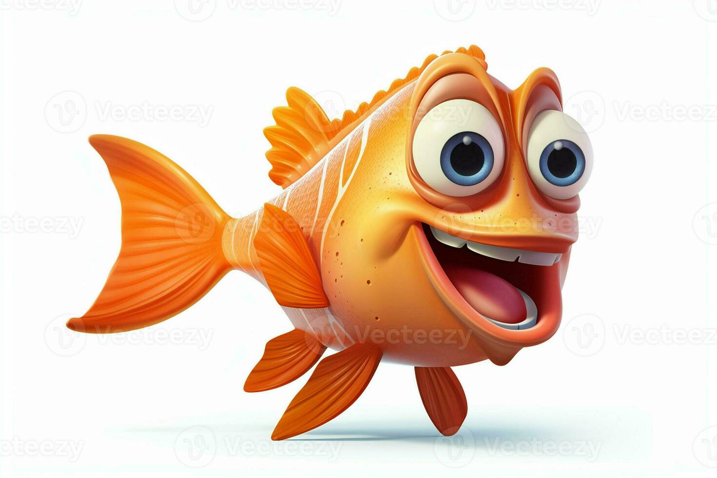 3d rendered illustration of cartoon character of goldfish with happy expression. ai generated pro photo