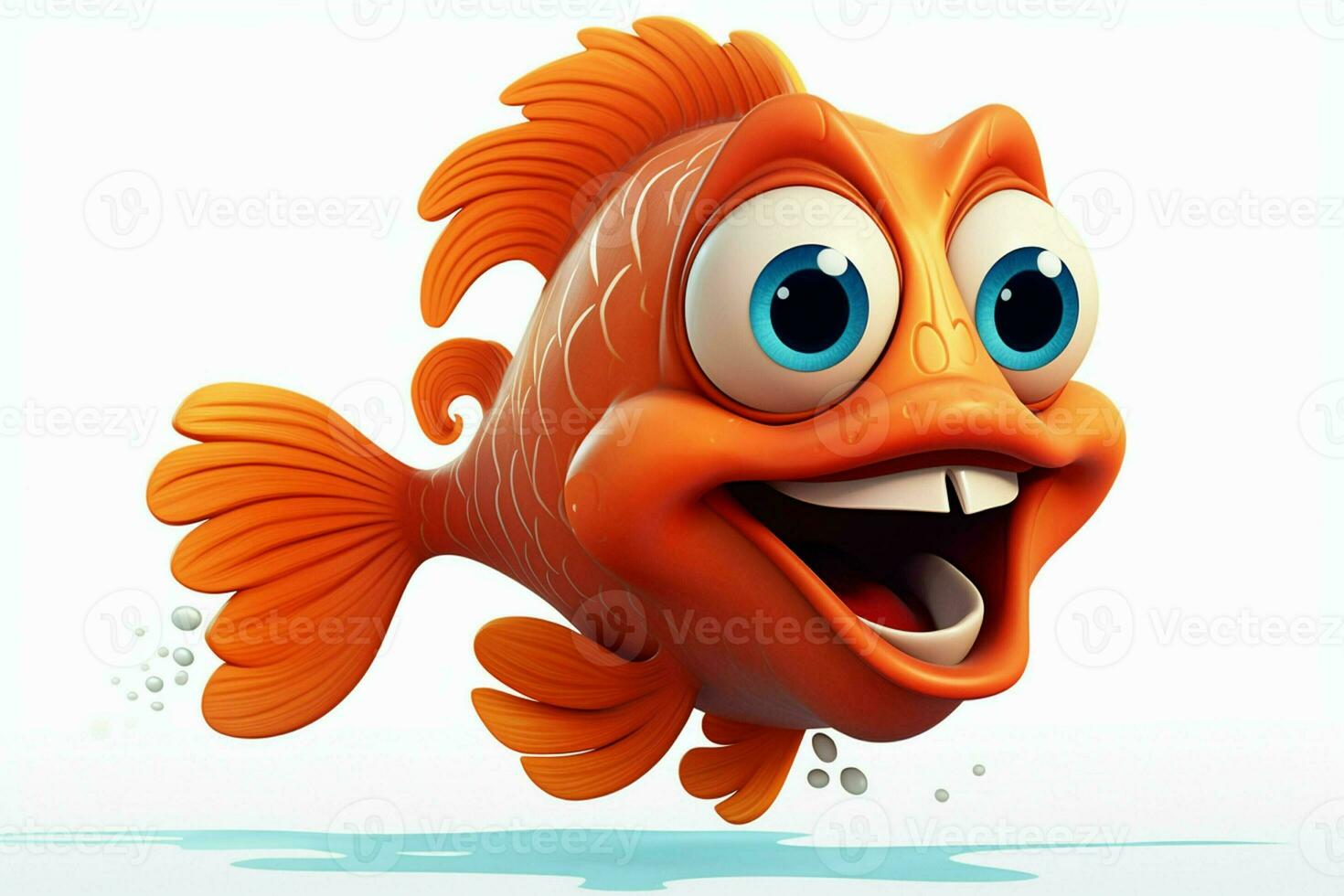 3d rendered illustration of cartoon character of goldfish with happy expression. ai generated pro photo