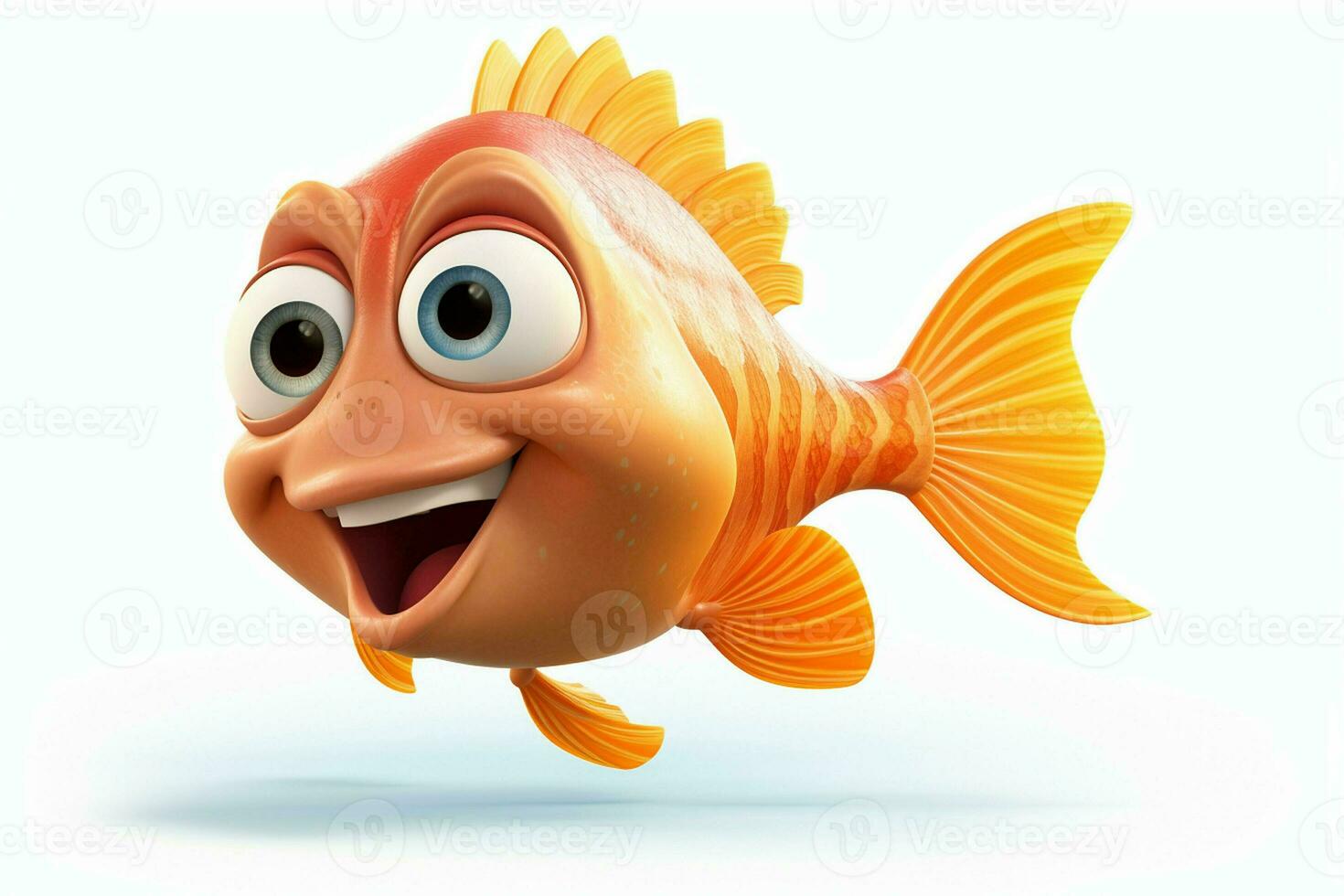 3d rendered illustration of cartoon character of goldfish with happy expression. ai generated pro photo