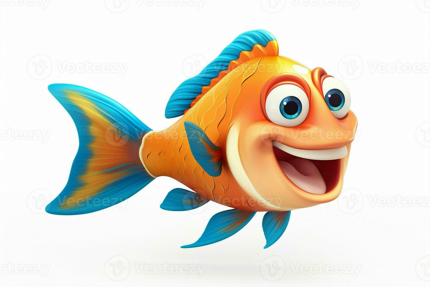 3d rendered illustration of cartoon character of goldfish with happy expression. ai generated pro photo