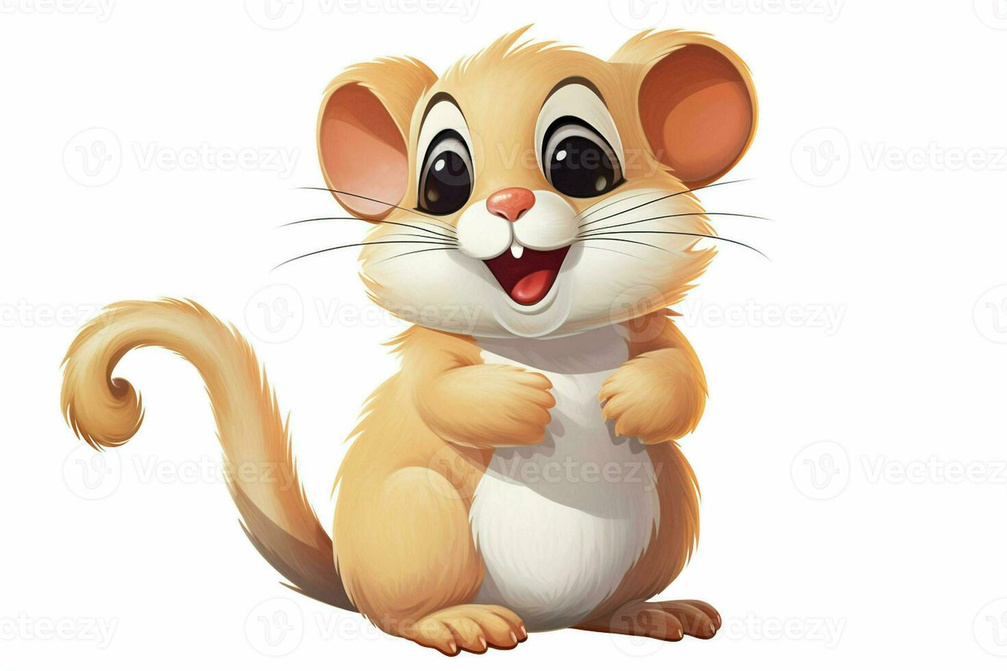 Illustration of a cute cartoon mouse sitting on a white background. ai generated pro photo