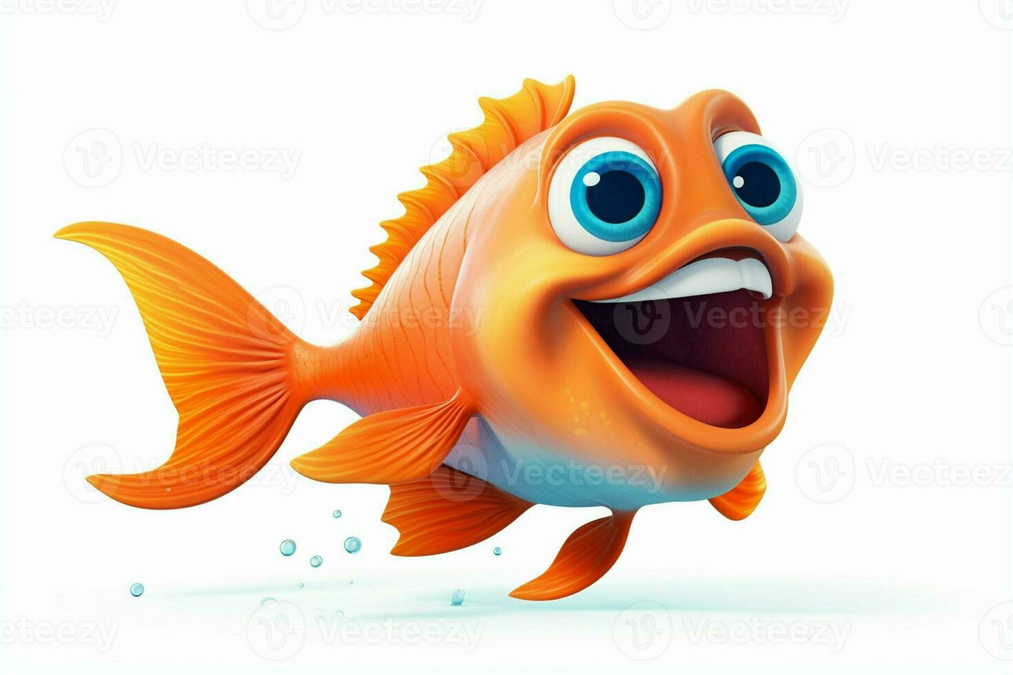 3d rendered illustration of cartoon character of goldfish with happy expression. ai generated pro photo