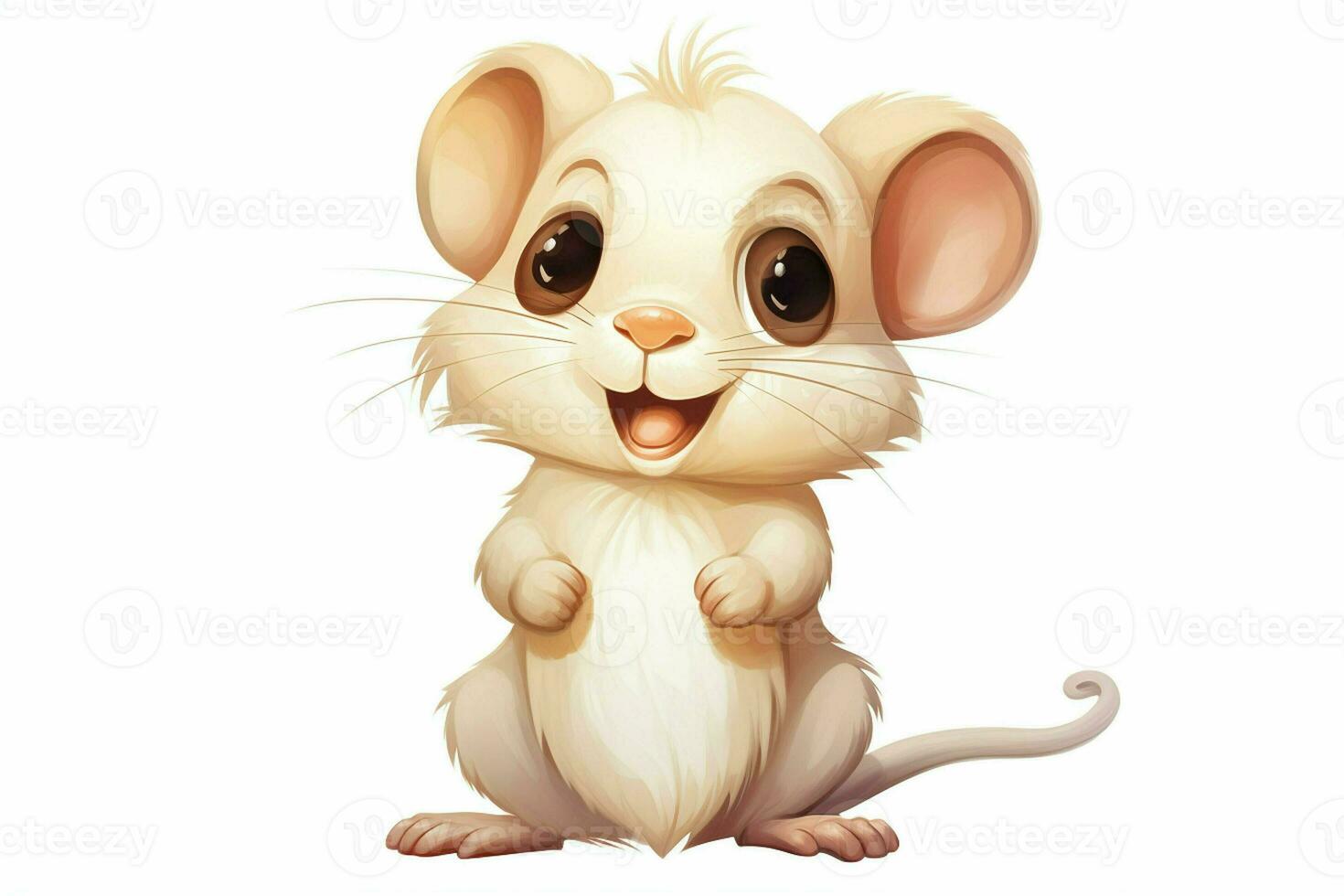 Illustration of a cute cartoon mouse sitting on a white background. ai generated pro photo