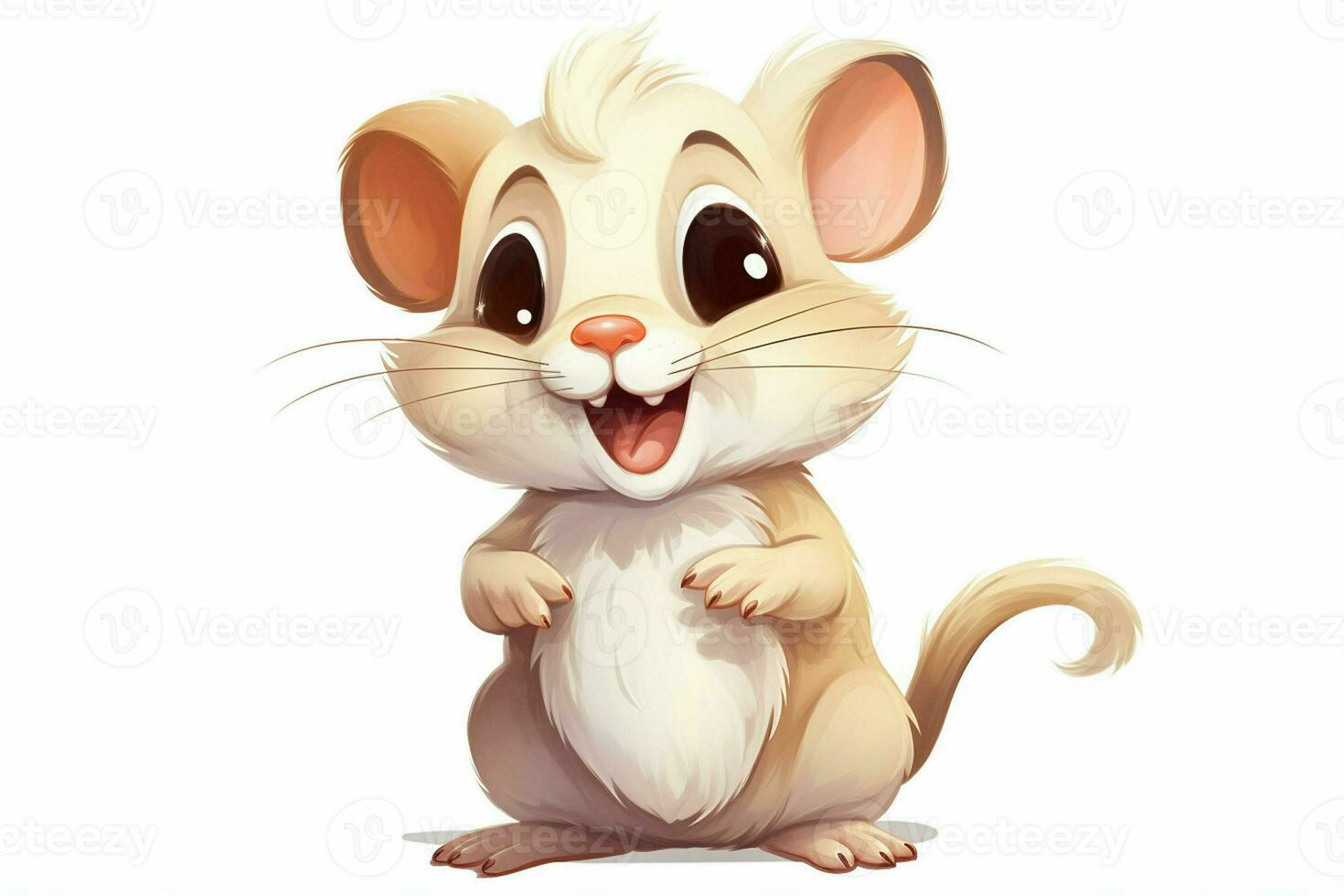Illustration of a cute cartoon mouse sitting on a white background. ai generated pro photo