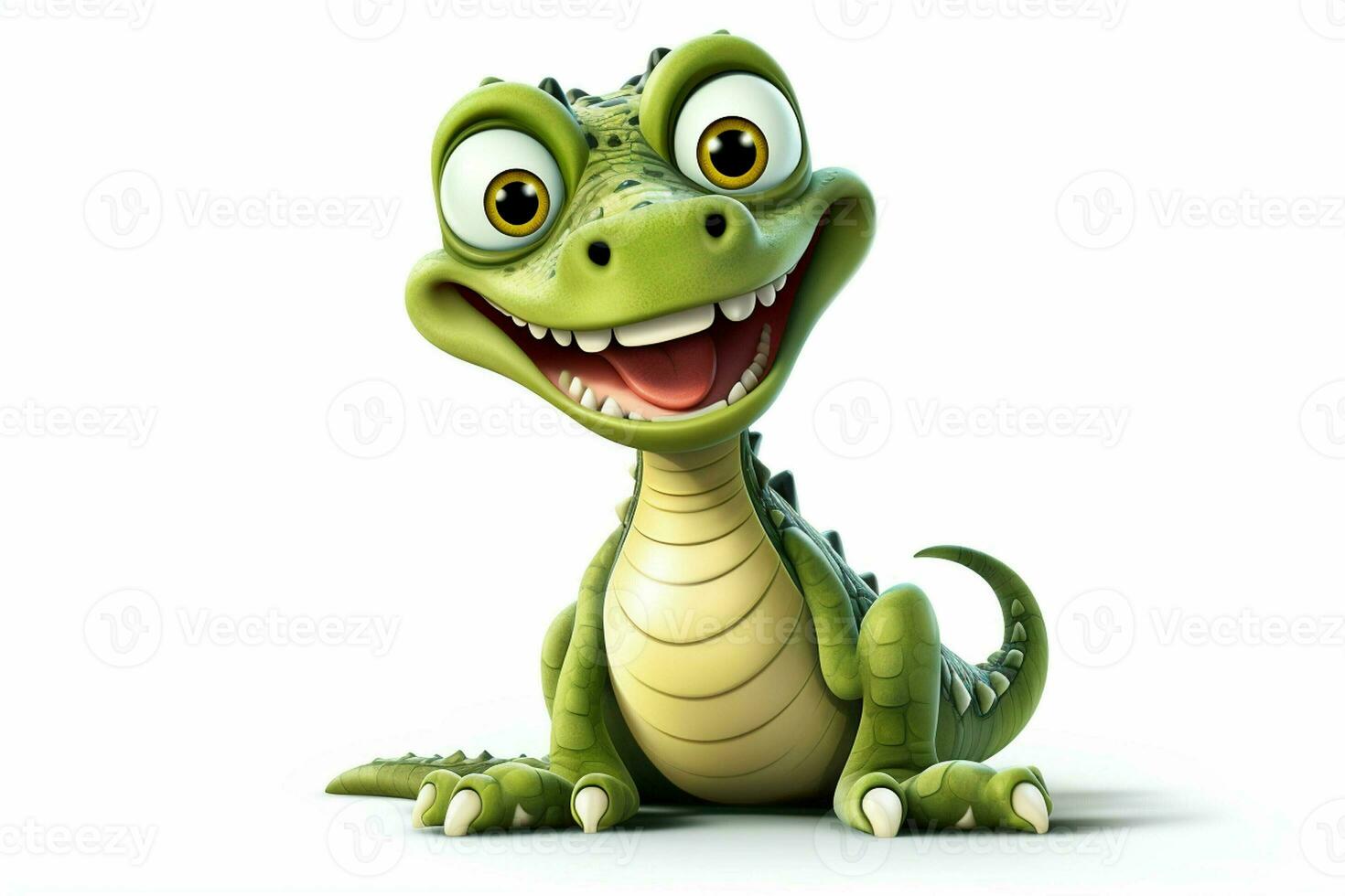 Cartoon crocodile with smiley face on white background - 3D Illustration. ai generated pro photo