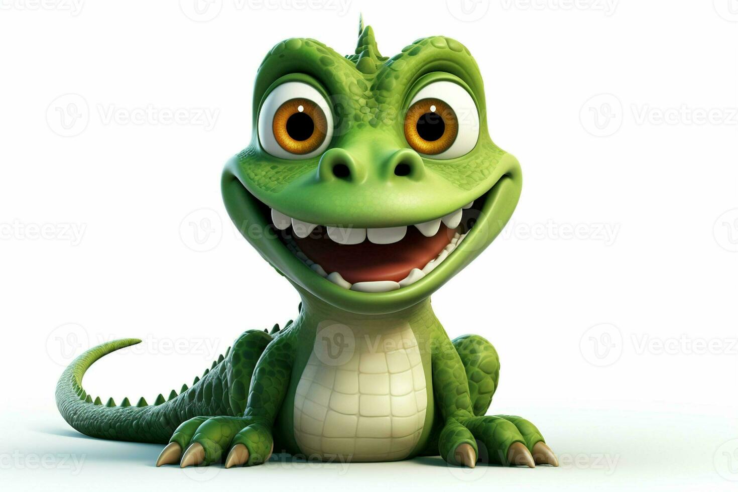 Cartoon crocodile with smiley face on white background - 3D Illustration. ai generated pro photo