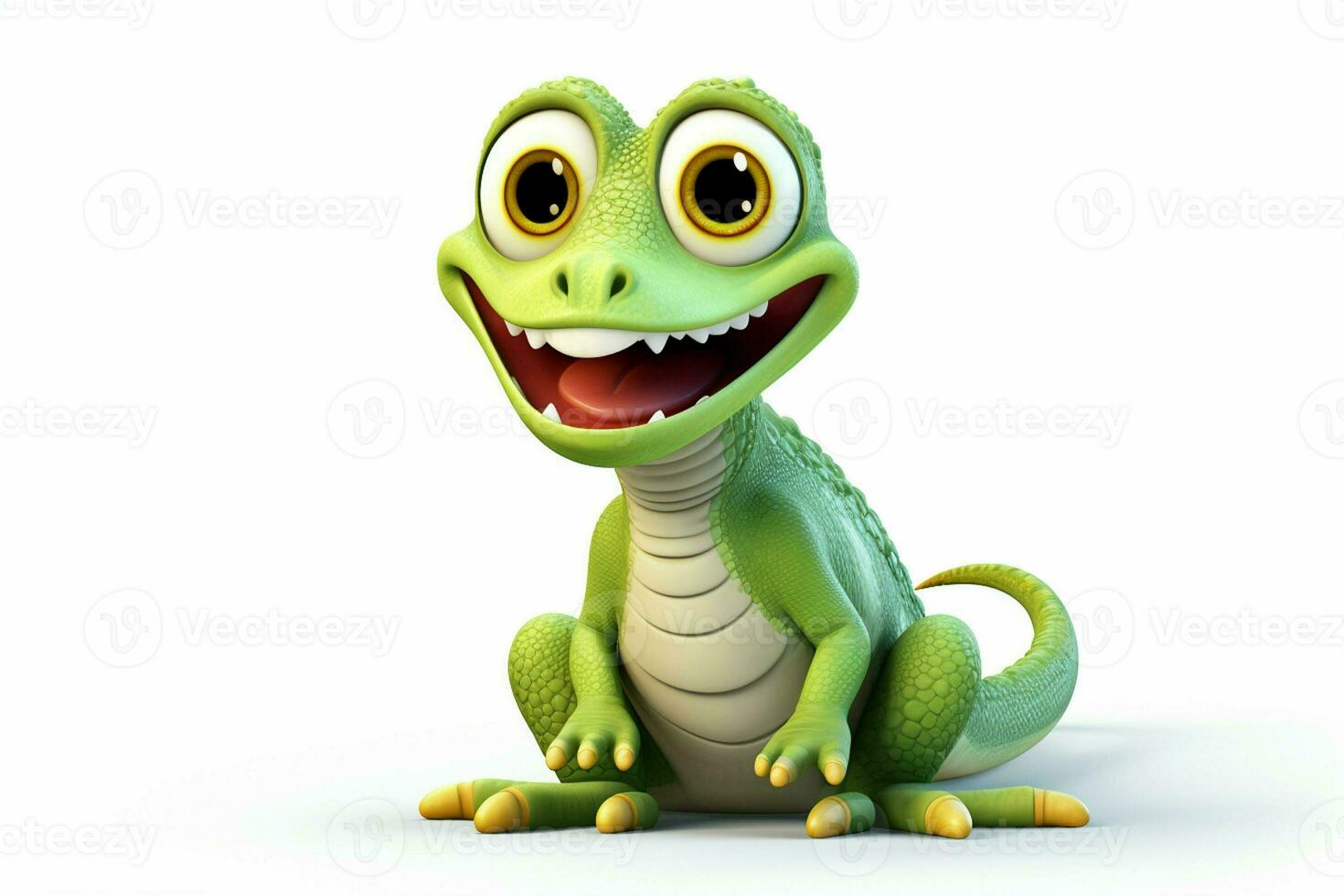 Cartoon crocodile with smiley face on white background - 3D Illustration. ai generated pro photo