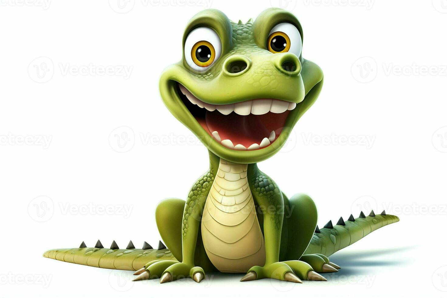 Cartoon crocodile with smiley face on white background - 3D Illustration. ai generated pro photo
