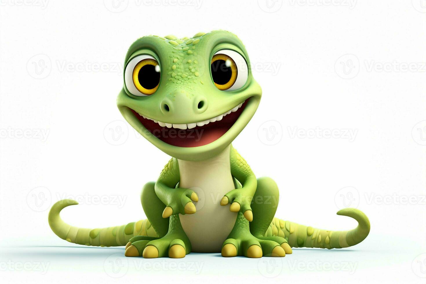 Cartoon crocodile with smiley face on white background - 3D Illustration. ai generated pro photo