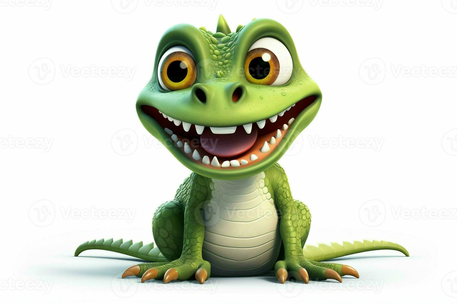 Cartoon crocodile with smiley face on white background - 3D Illustration. ai generated pro photo