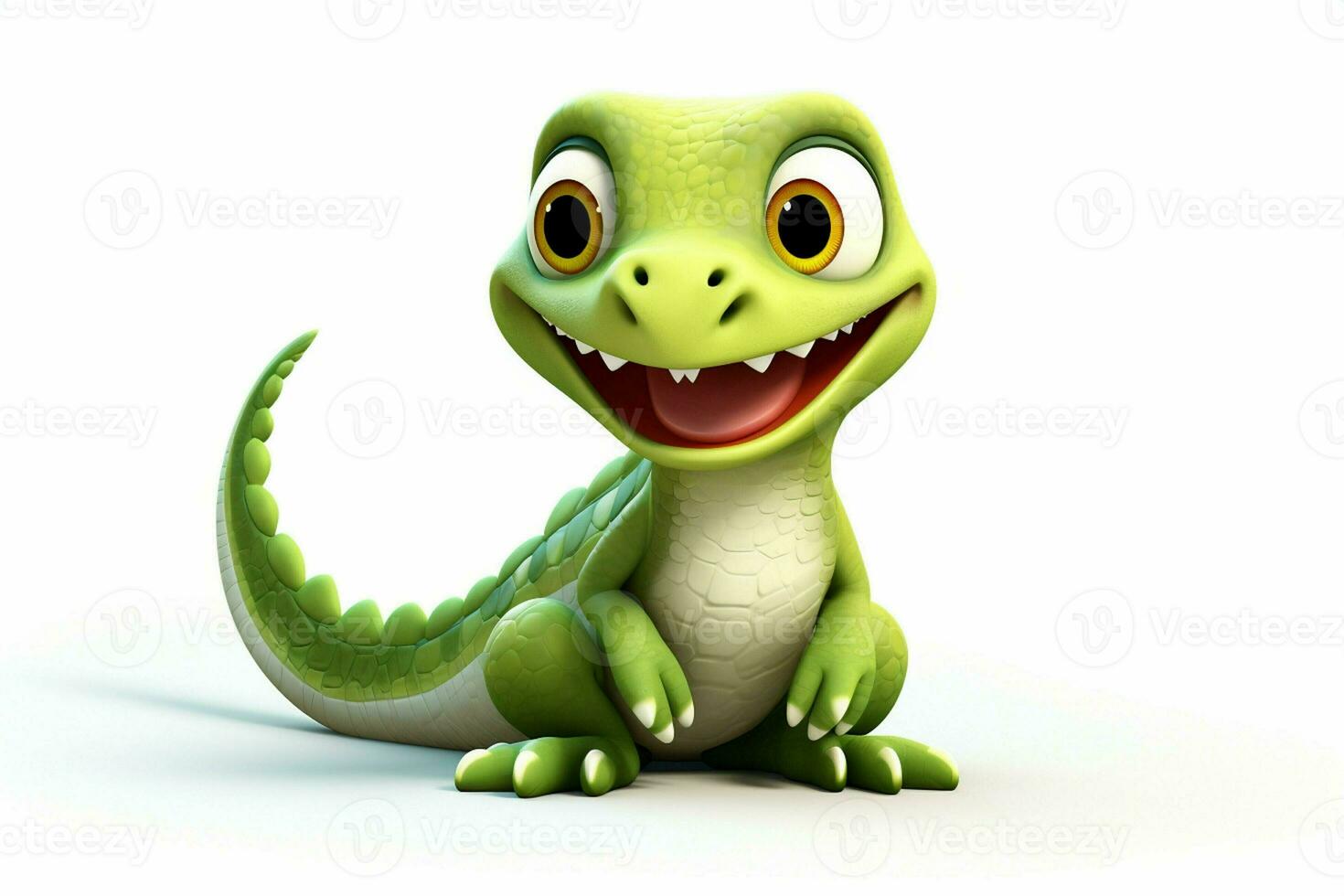 Cartoon crocodile with smiley face on white background - 3D Illustration. ai generated pro photo