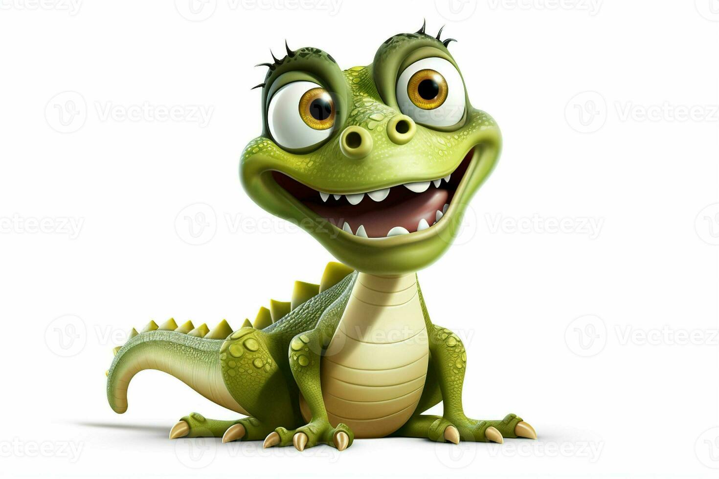 Cartoon crocodile with smiley face on white background - 3D Illustration. ai generated pro photo