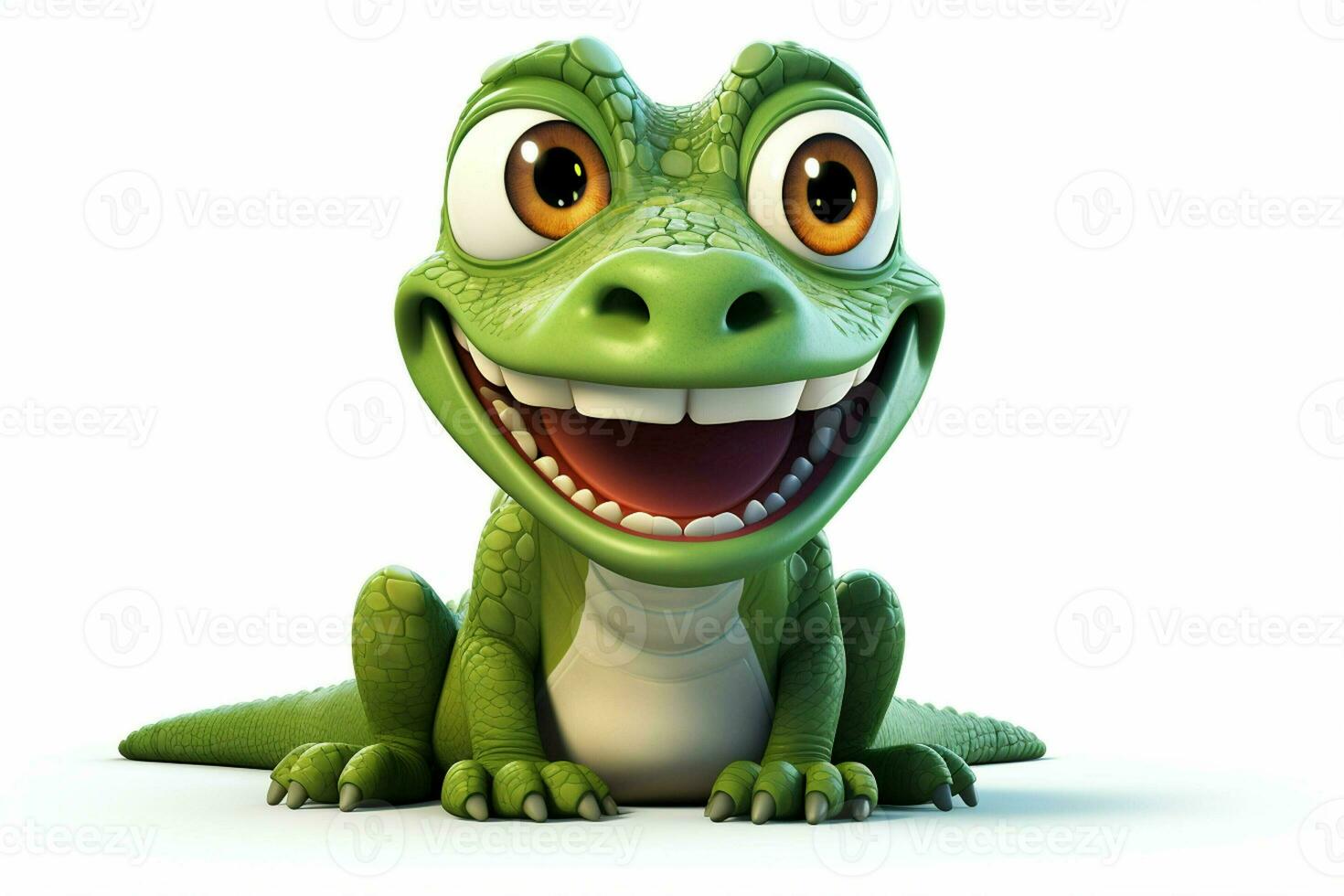 Cartoon crocodile with smiley face on white background - 3D Illustration. ai generated pro photo