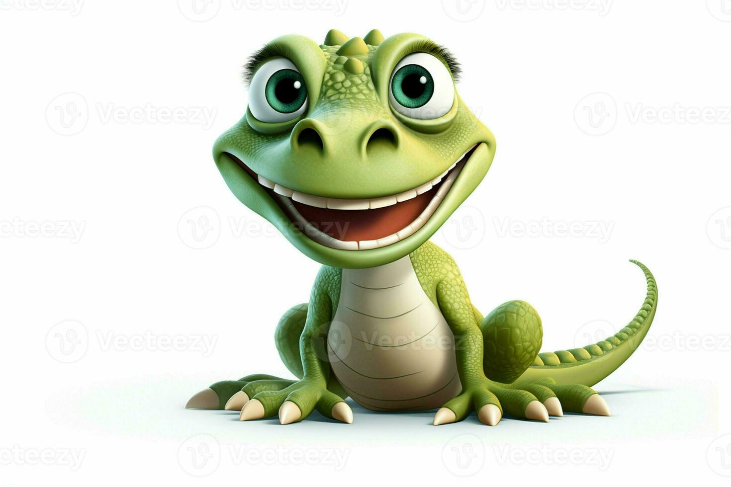 Cartoon crocodile with smiley face on white background - 3D Illustration. ai generated pro photo