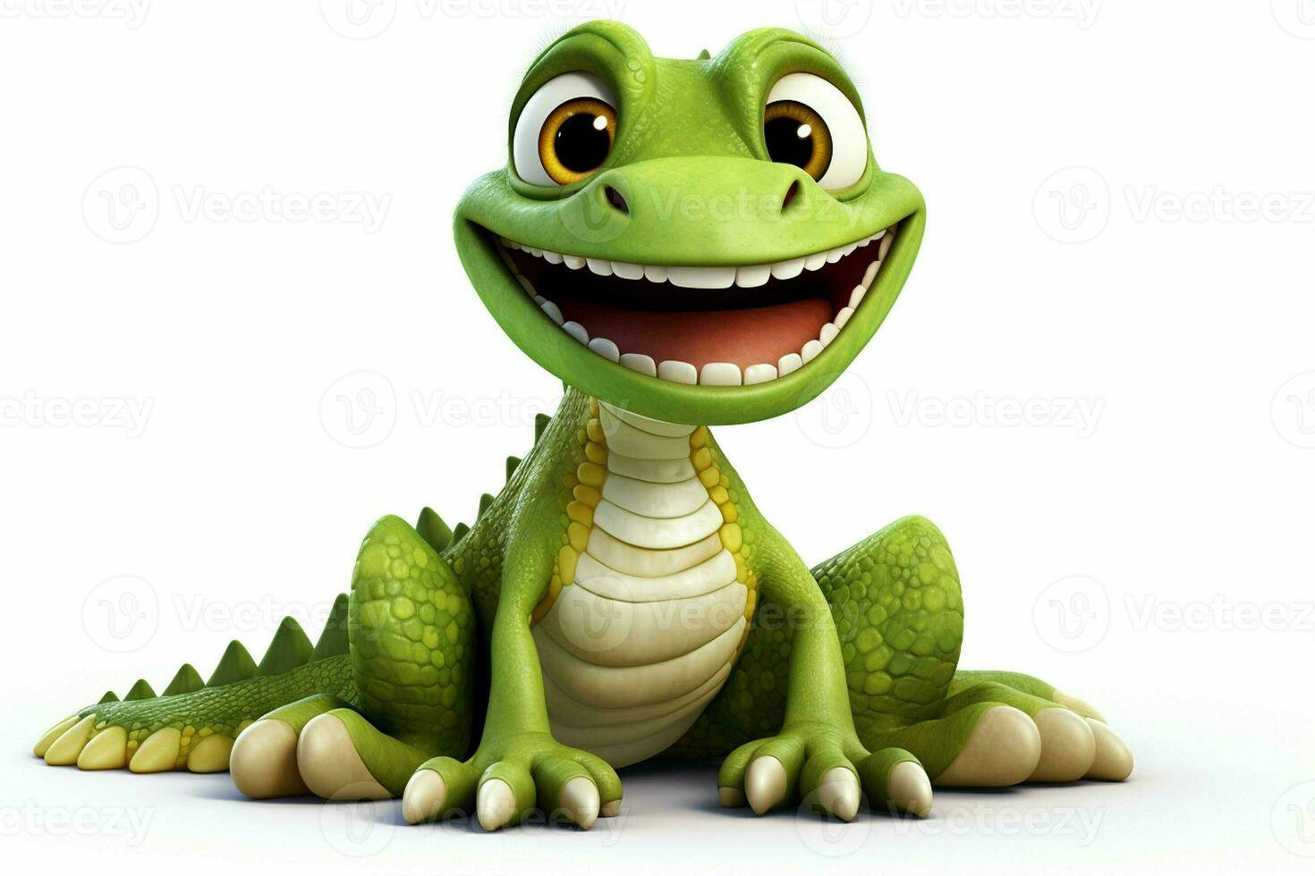 Cartoon crocodile with smiley face on white background - 3D Illustration. ai generated pro photo