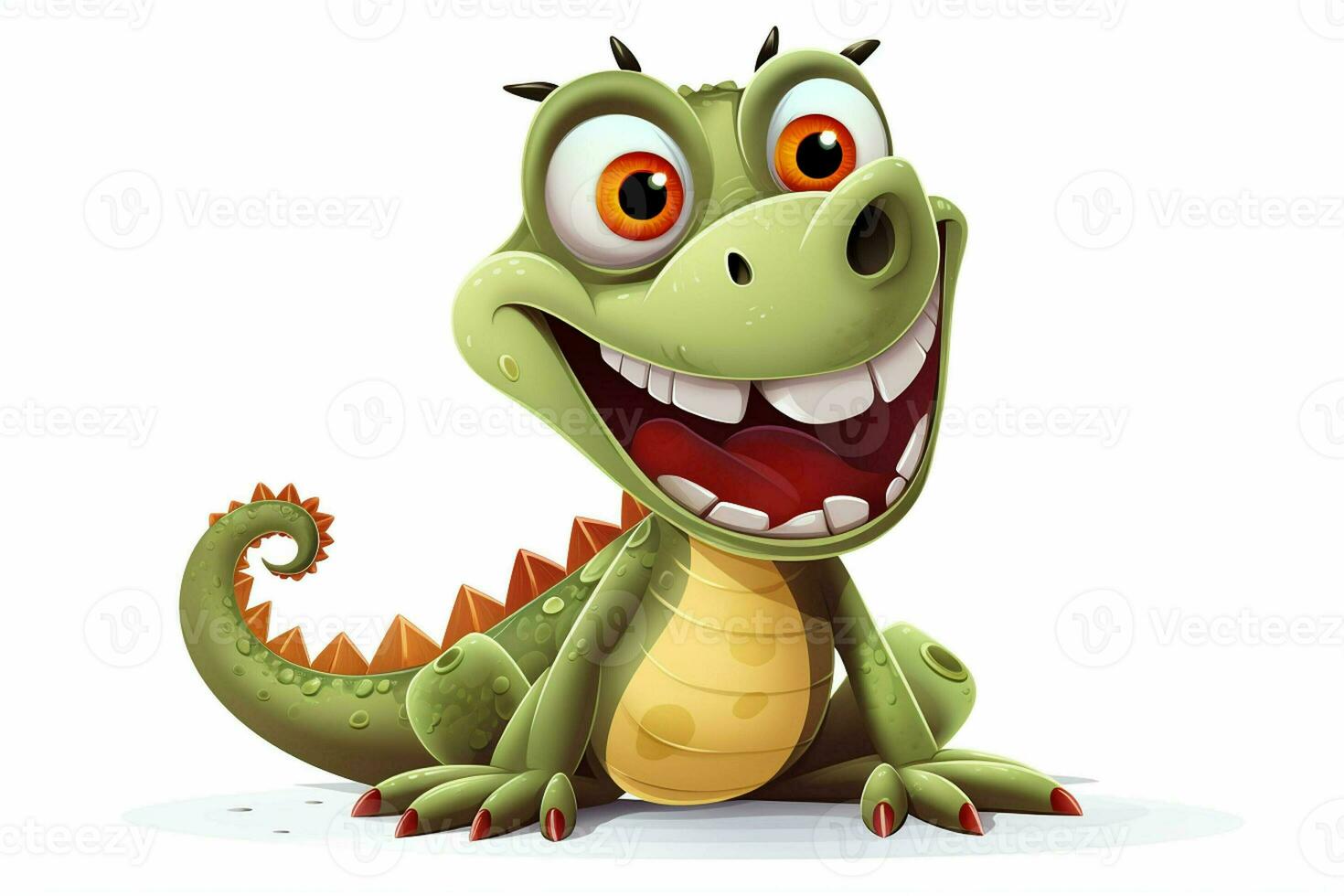 Cartoon crocodile with smiley face on white background - 3D Illustration. ai generated pro photo