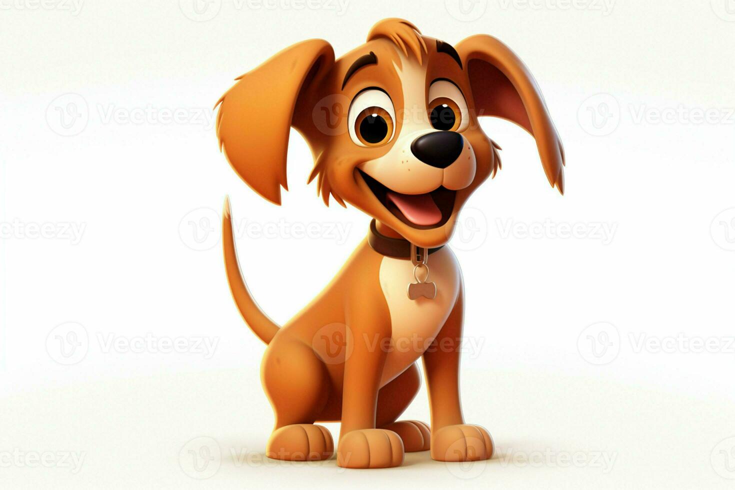 3d rendering of a cute cartoon dog sitting on a white background. ai generated pro photo