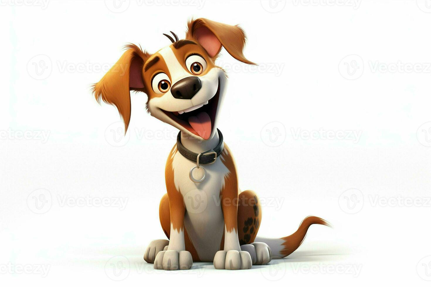 3d representación de un linda dibujos animados perro sentado en un blanco antecedentes. ai generado Pro foto