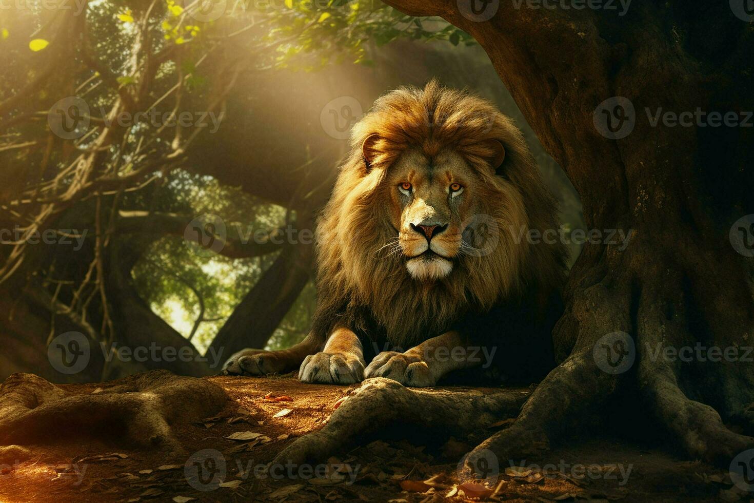 retrato de un grande masculino león en el selva. salvaje animal. ai generado Pro foto