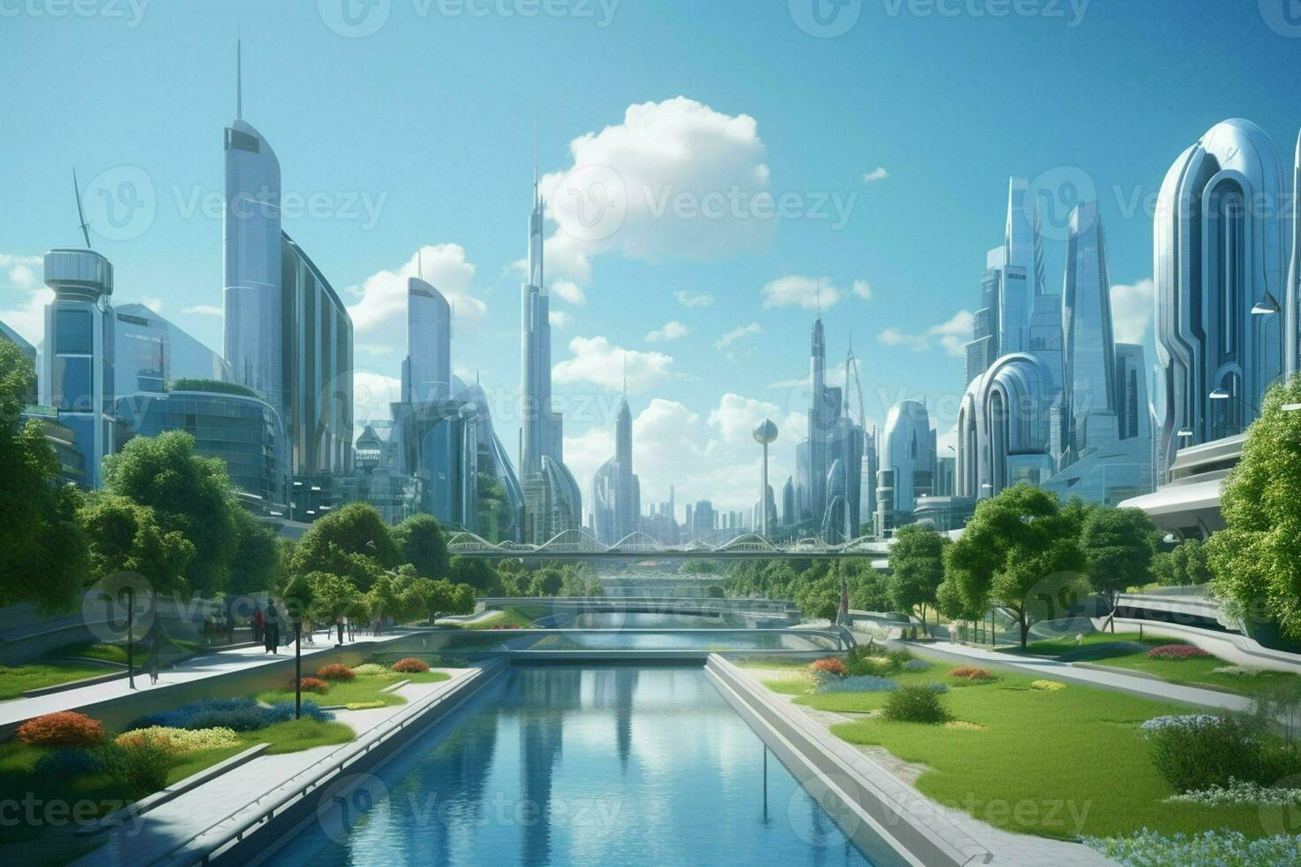 Modern skyscrapers in Shanghai, China. 3D rendering. ai generated pro photo