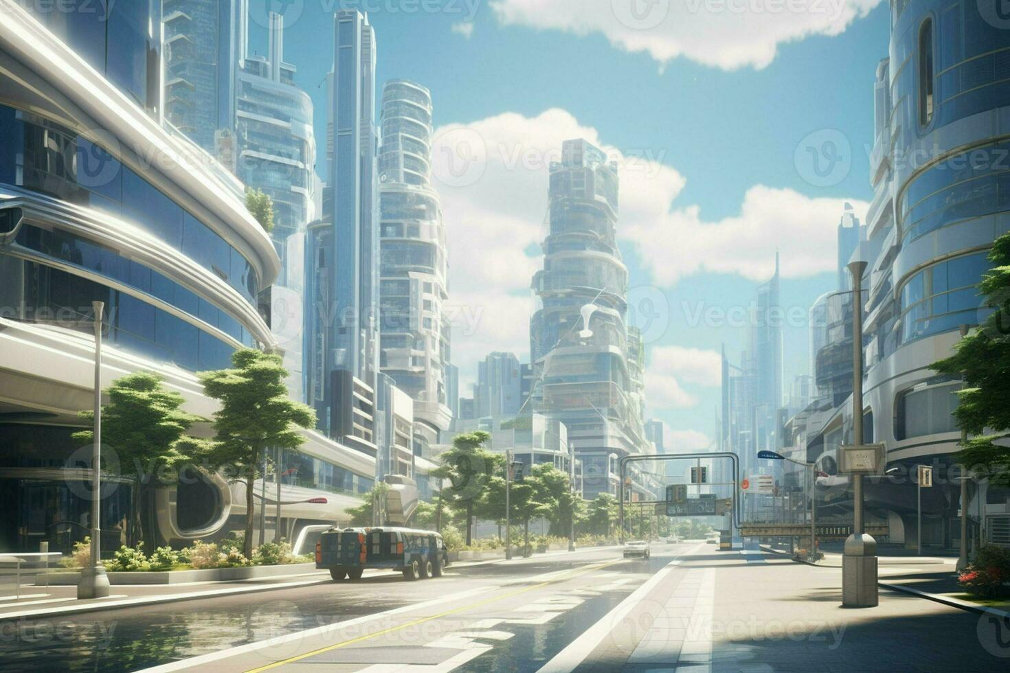 Modern skyscrapers in Shanghai, China. 3D rendering. ai generated pro photo