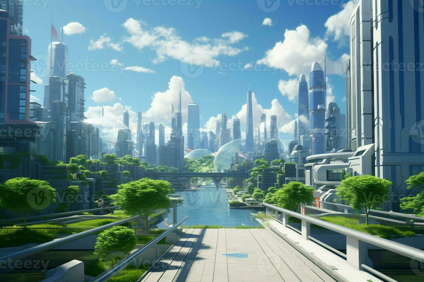 Modern skyscrapers in Shanghai, China. 3D rendering. ai generated pro photo