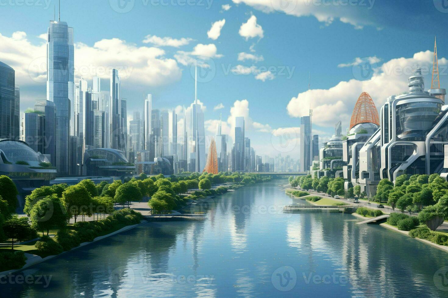 Modern skyscrapers in Shanghai, China. 3D rendering. ai generated pro photo
