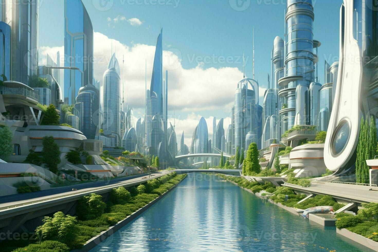 Modern skyscrapers in Shanghai, China. 3D rendering. ai generated pro photo